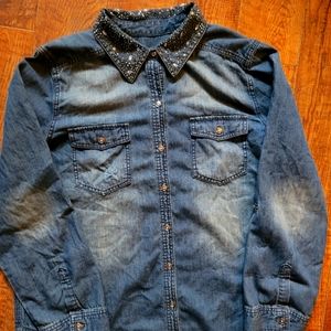 Western rhinestone collar shirt